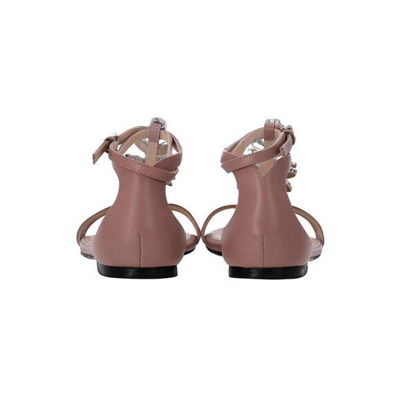 Jimmy Choo Crystal Embellished T-strap Flat Sandals in Pink Leather - Picture 3 of 8